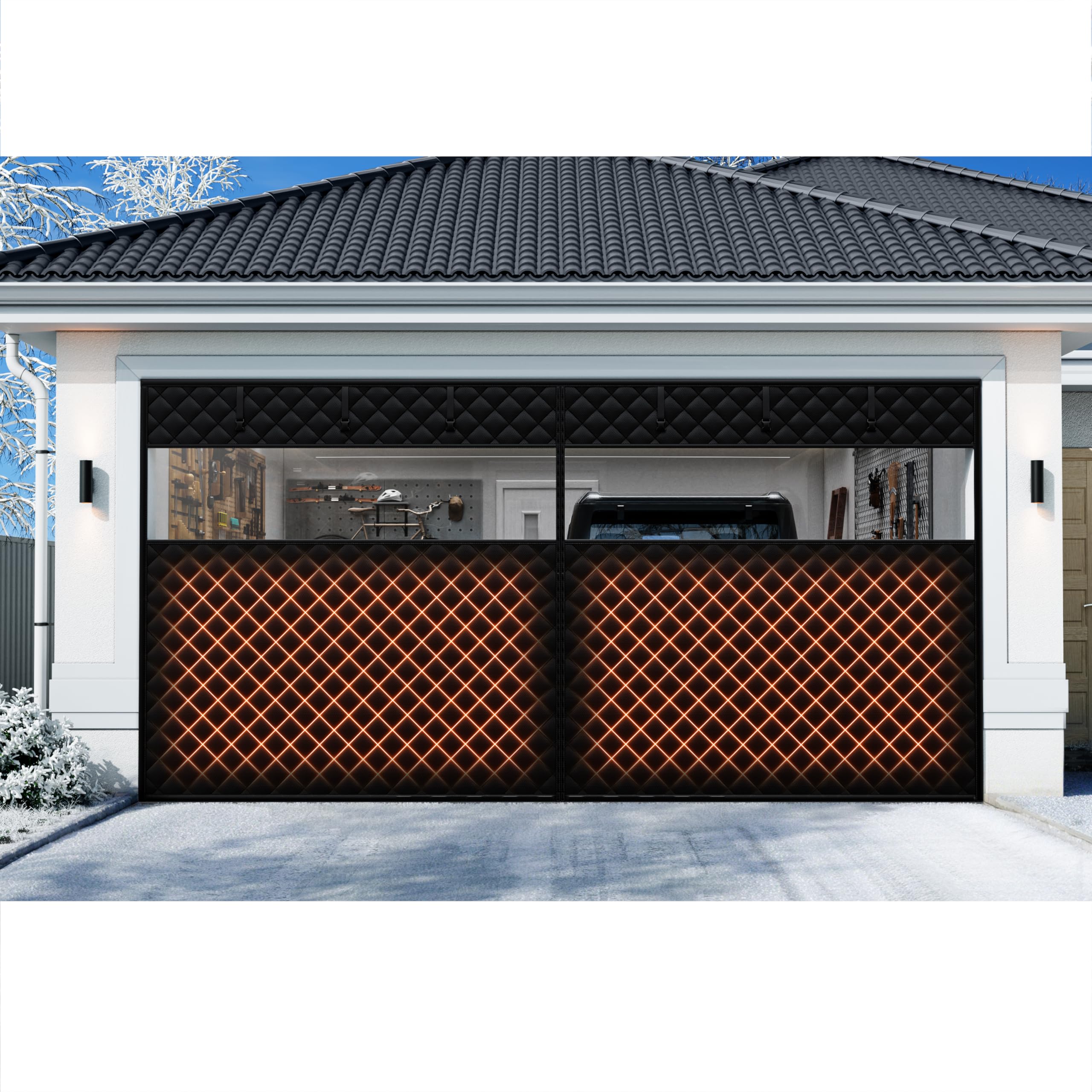 Sjuznng garage insulation kit front view reduces drafts for two-car garages