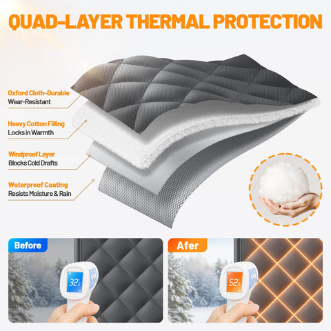 Sjuznng waterproof Oxford exterior blocks moisture and cold air.