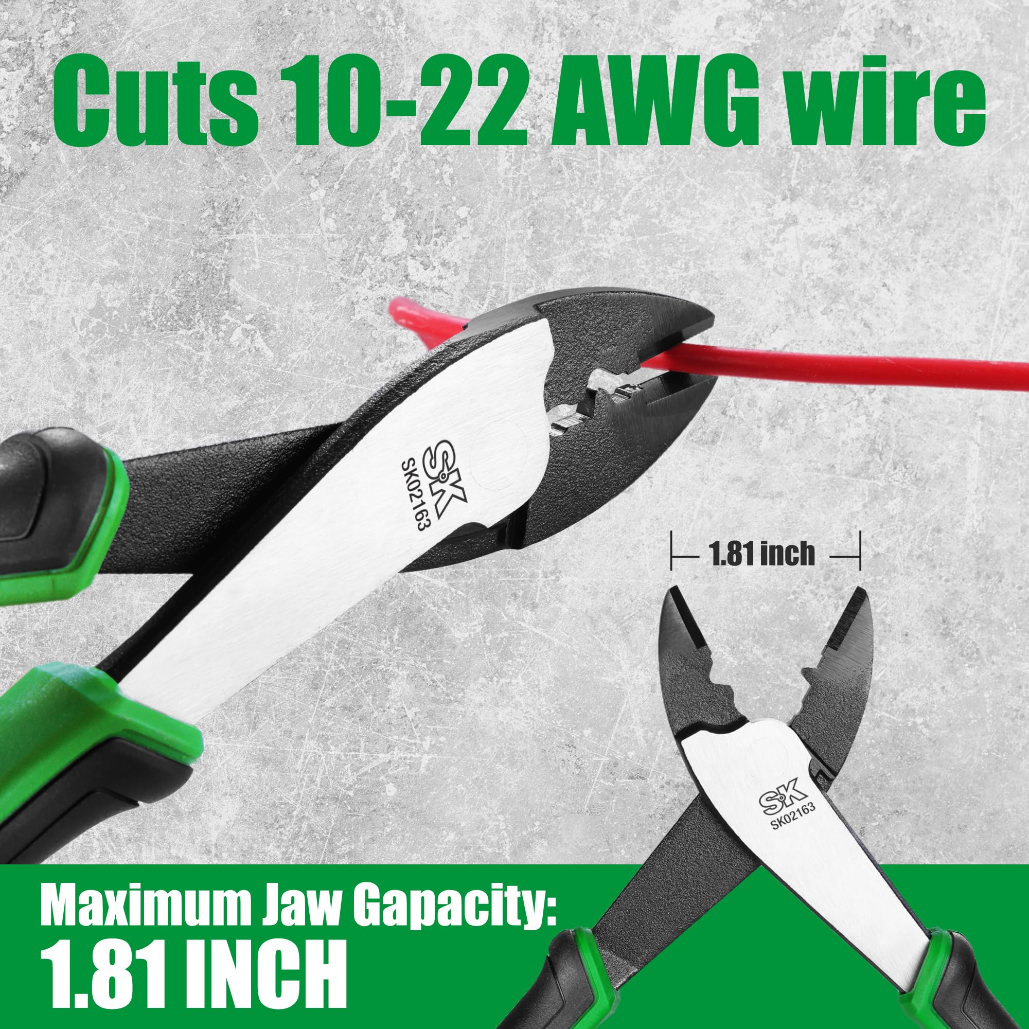 SK 9.5-inch crimping pliers—10–22 AWG terminals compatibility for versatile use.