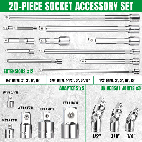 SK 20-piece socket extension set with 6-inch extension bar for extended reach in work.
