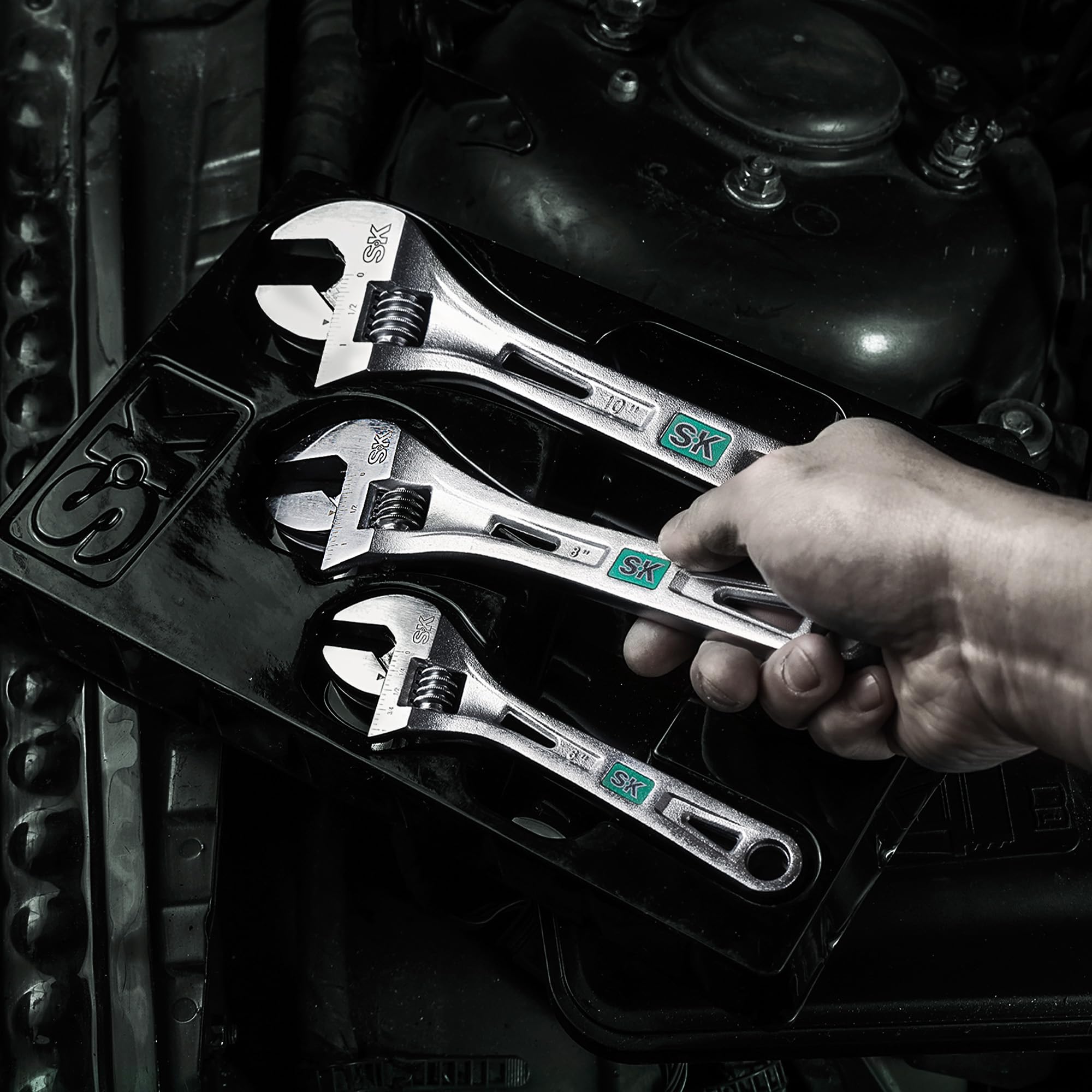 SK chrome-plated finish resists corrosion and cleans easily.