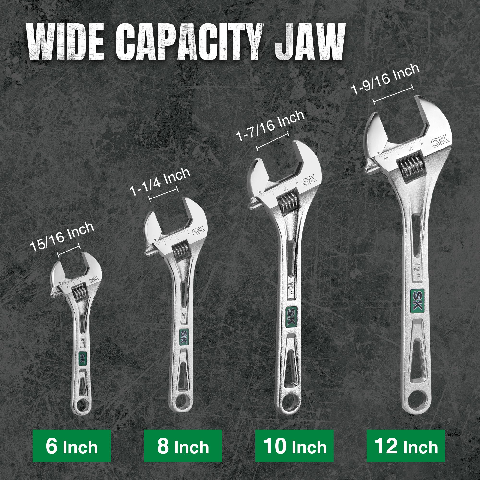 SK wrench with round hanging hole keeps tools within reach.
