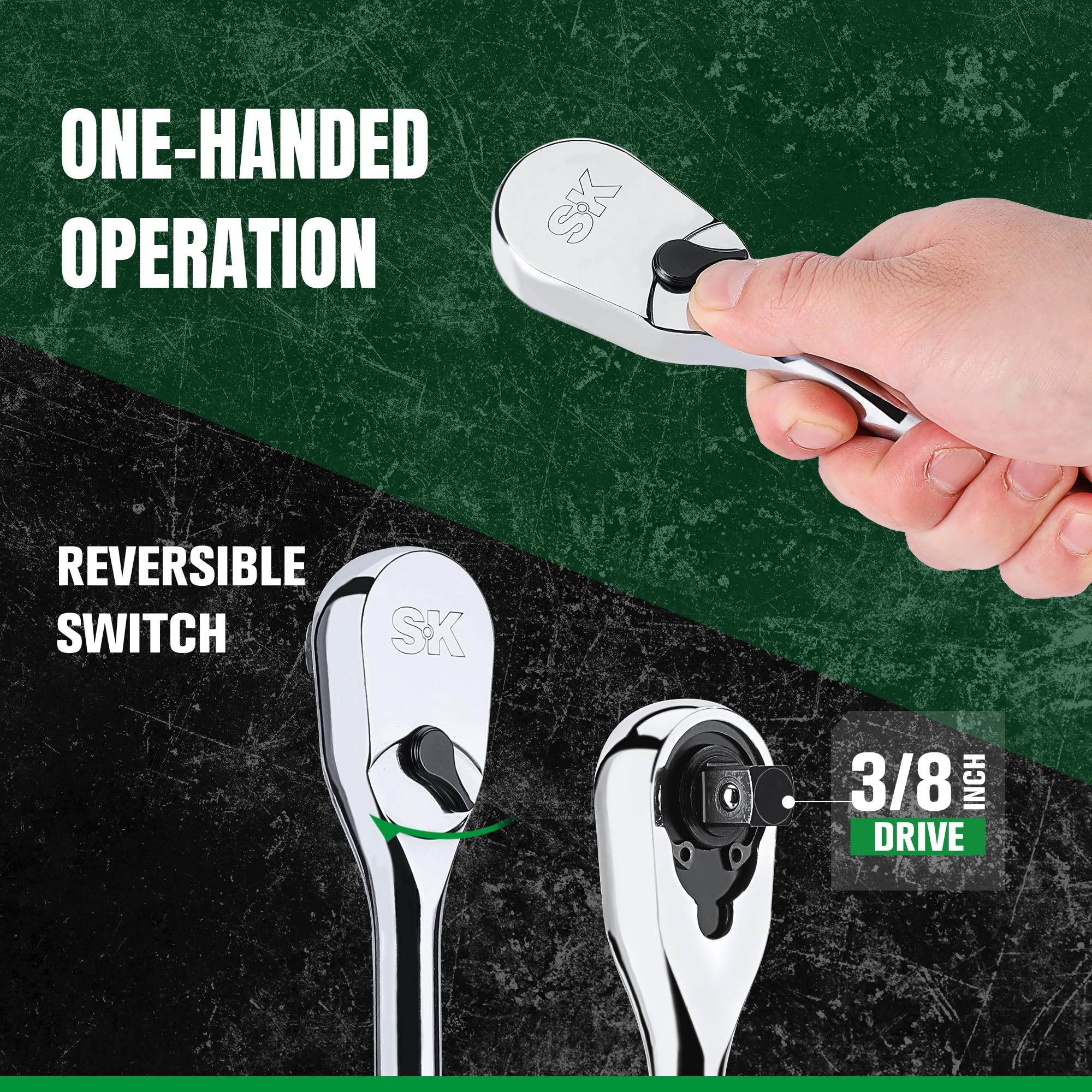 SK directional switch enables one-handed tightening or loosening.