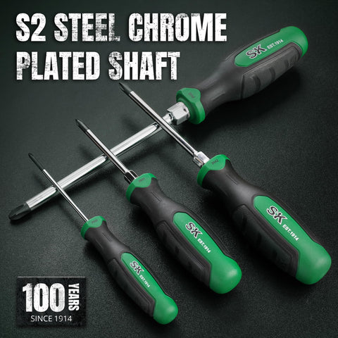 Chrome plating on SK drivers increases hardness for professional use.