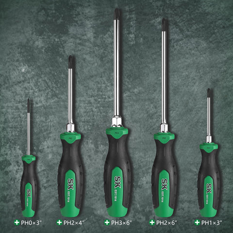 Handles on SK set show clear PH size markings for quick identification.