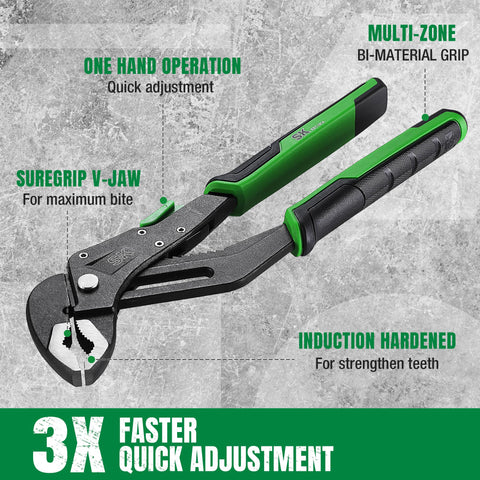SK 5-Piece Pliers Set 12-inch V-Jaw quick-adjust for extended leverage.
