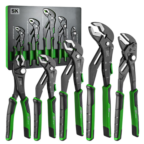 SK 5-Piece Pliers Set with 8-inch slip joint jaws for versatile gripping.