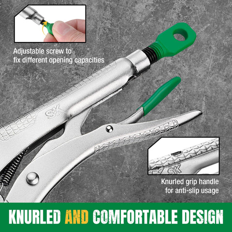 Adjustable screw geometry helps set opening for tasks.
