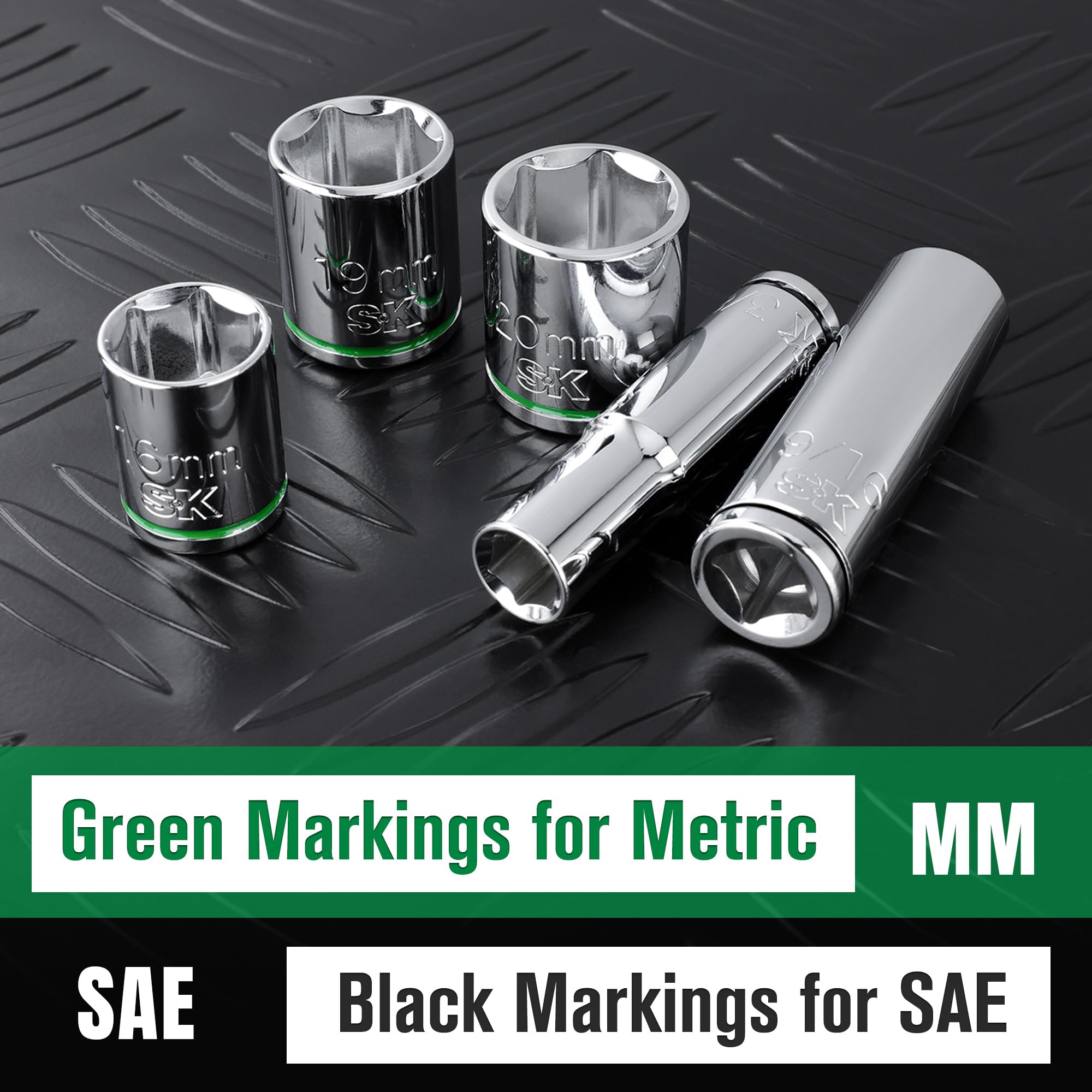 SK aluminum rails keep sockets neatly organized and easy to transport.