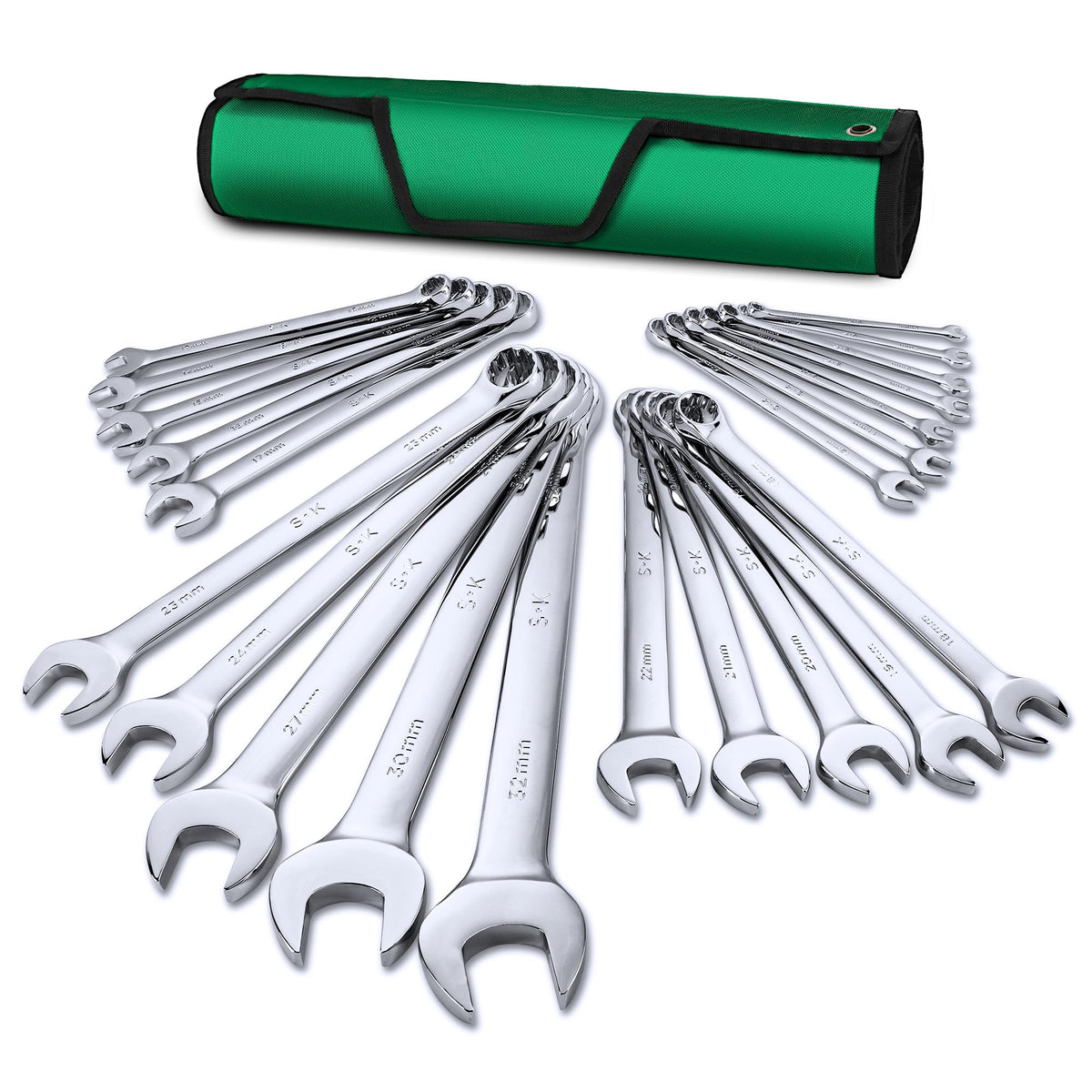 SK Combination Wrench Set with rolling pouch for organized storage