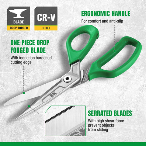 SK CR-V steel one-piece drop-forged blades shown for durability.
