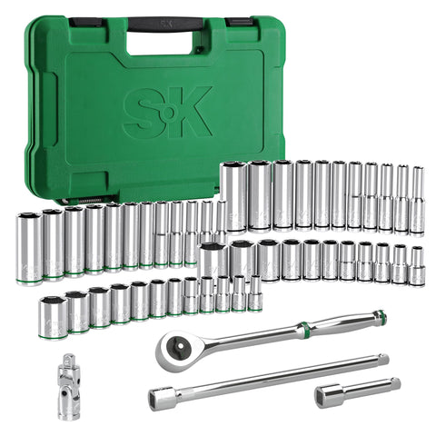 SK drive socket set case keeps tools organized for portable use.