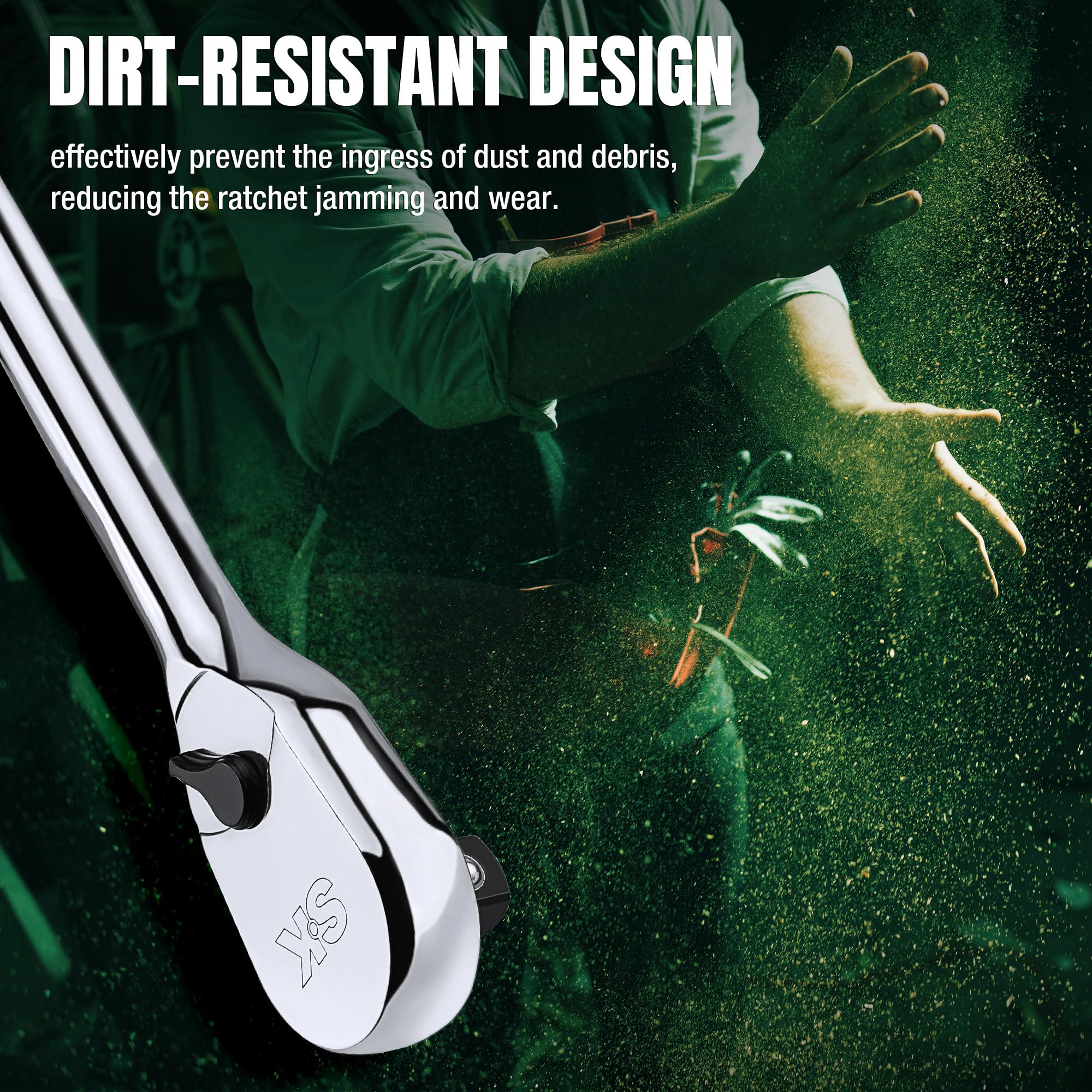 Enclosed head shields gears from dust for reliable performance