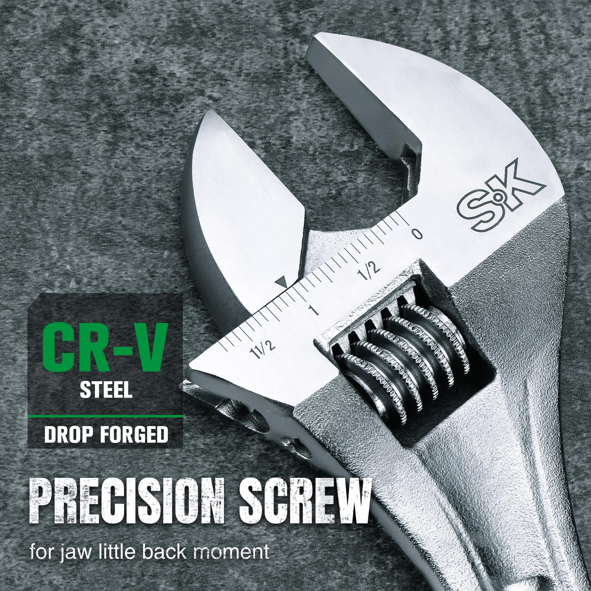 SK exclusive X-frame design wrench highlighted as lightweight and sturdy.