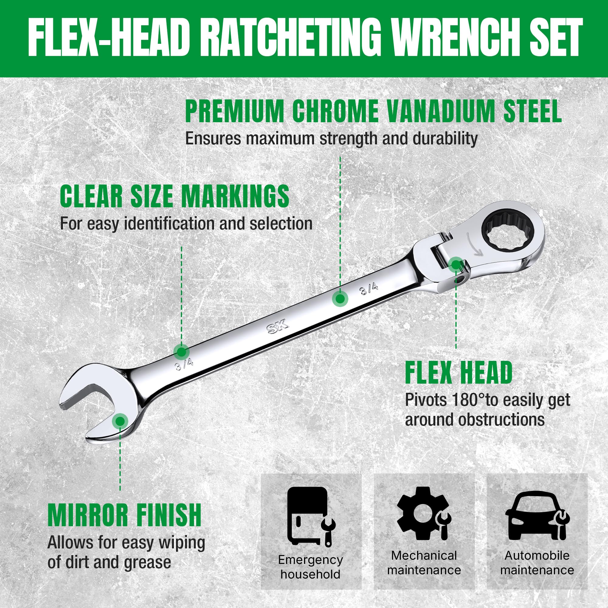 SK rack with non-slip grips holds wrenches securely