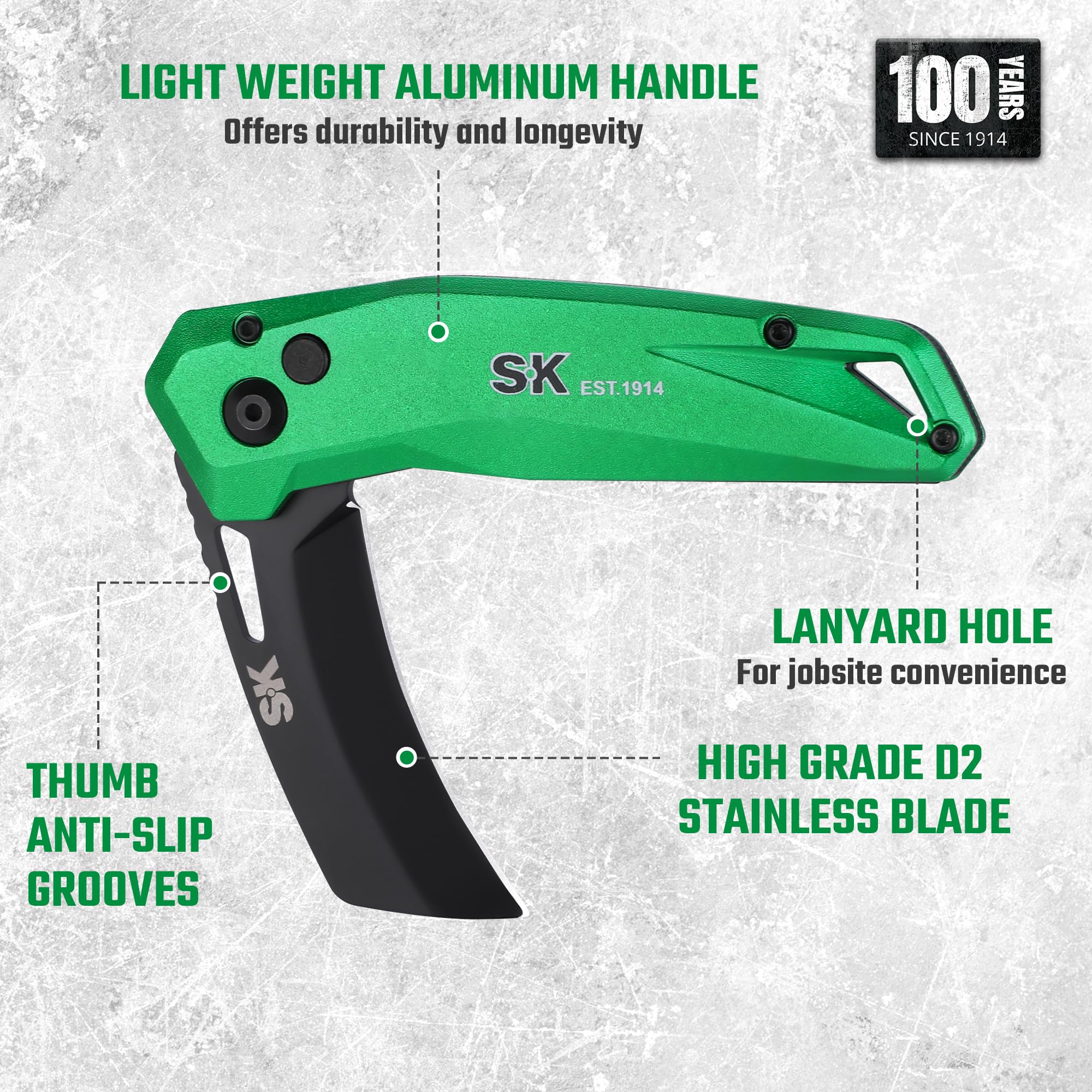 SK Hawkbill curved blade and pointed tip enable precise cuts.
