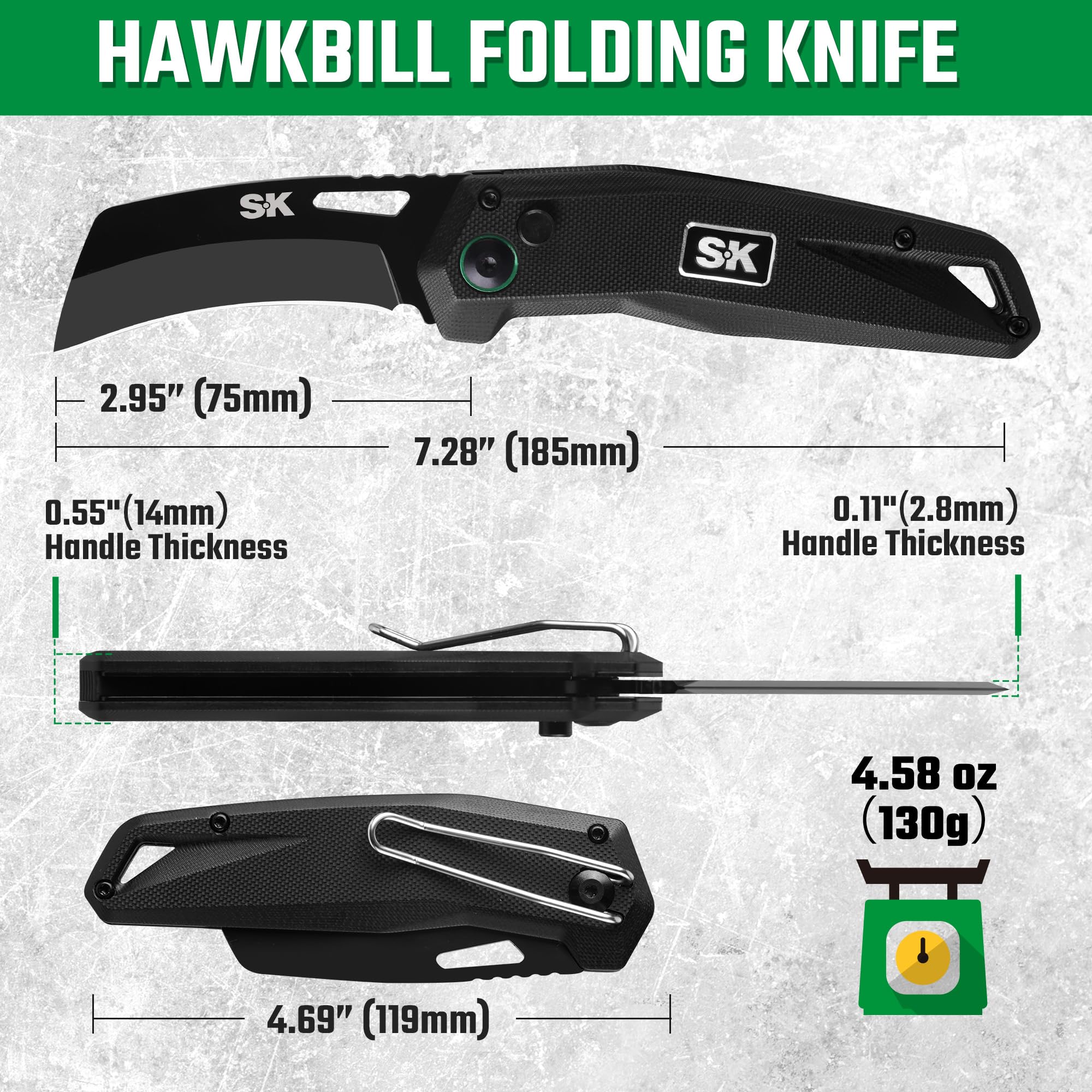 SK Hawkbill edge retention supports extended cutting tasks