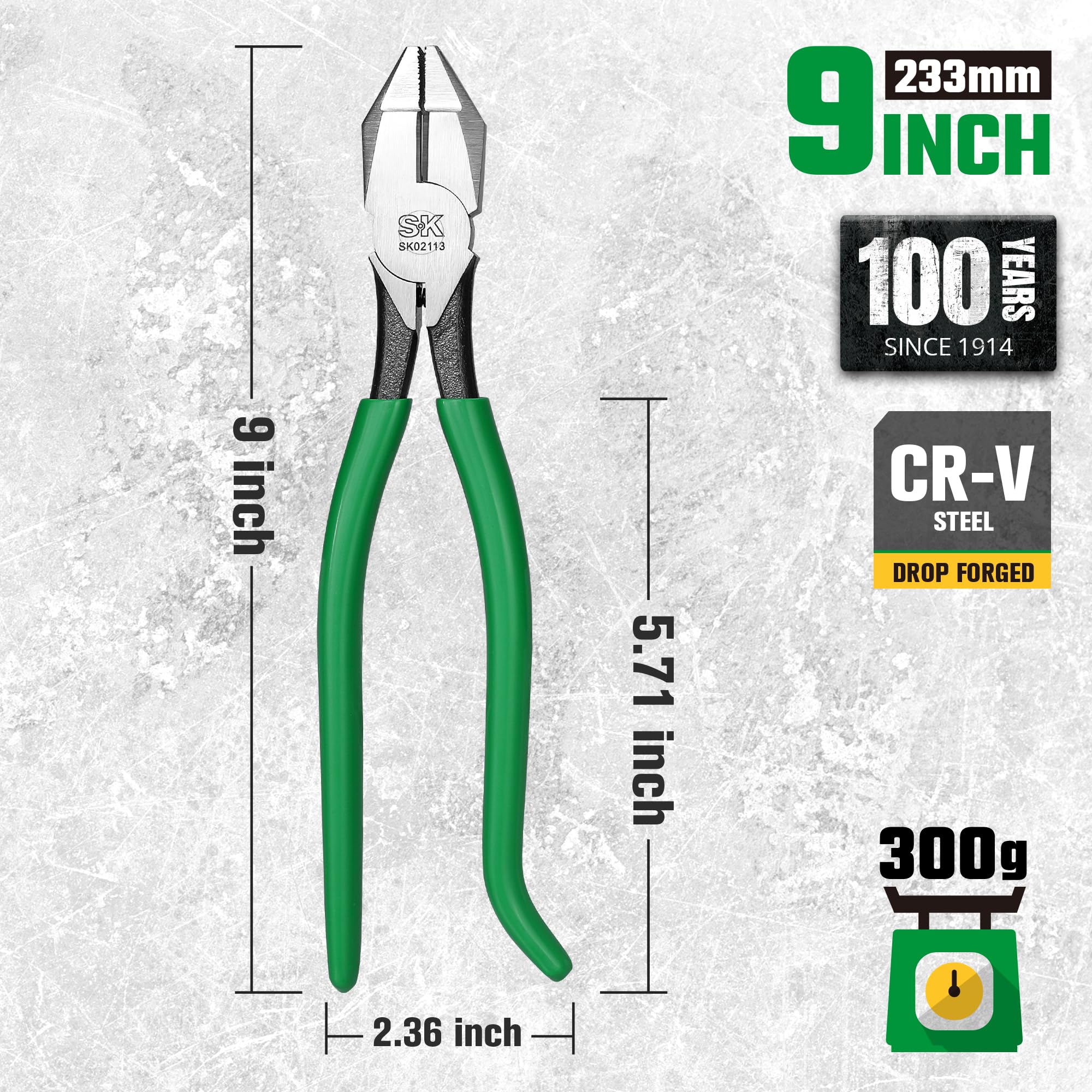 SK 9-inch ironworker pliers cross teeth jaws for secure wire gripping
