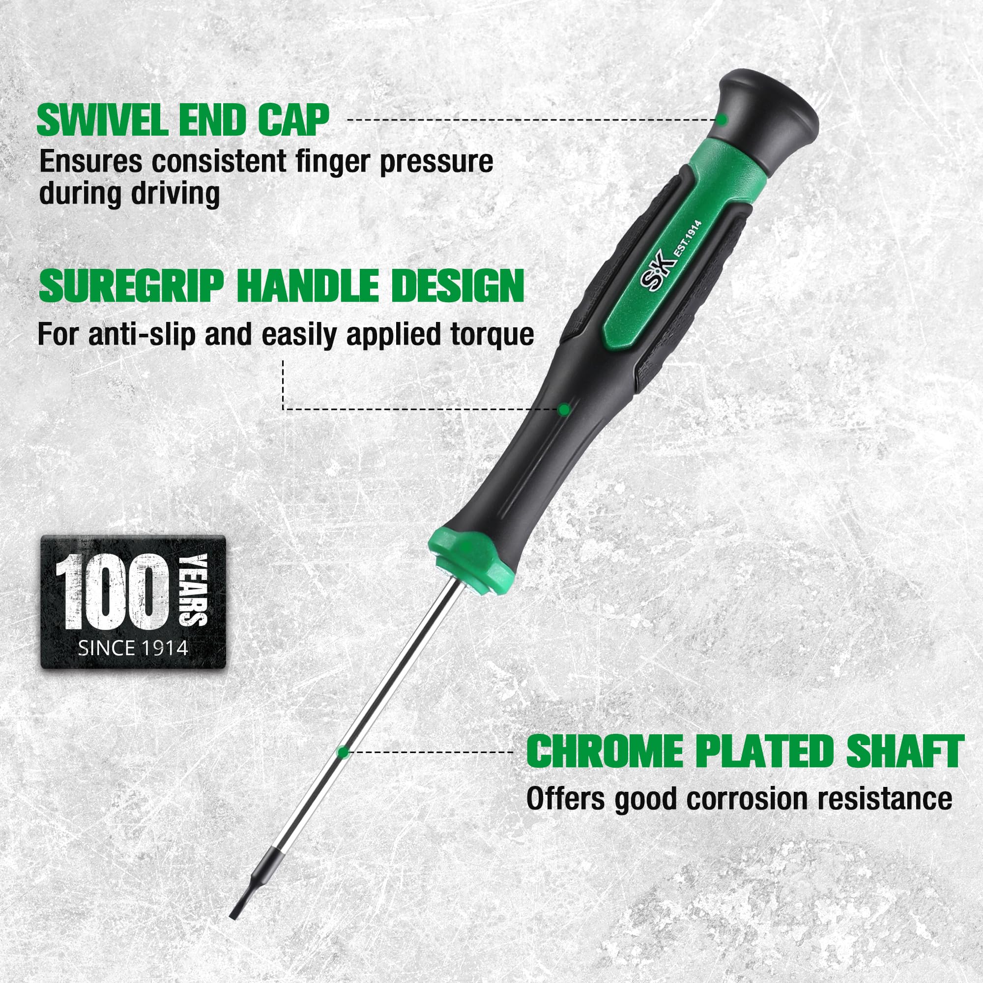 Magnetic tips securely hold screws during precise fastening tasks.