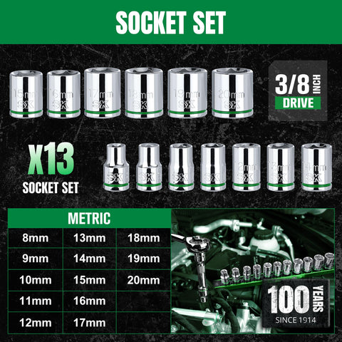 SK metric sockets 8-20 mm cover common fasteners for versatile repairs.