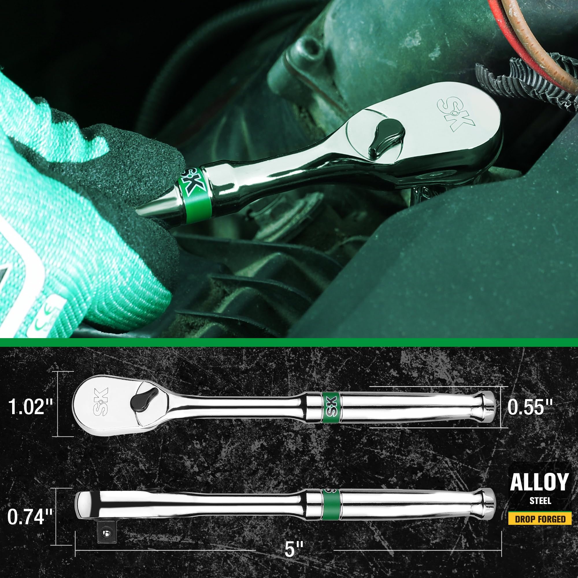 Pear head design enables access in narrow spaces for fasteners