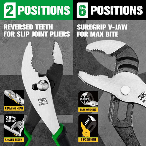 SK 8-inch diagonal pliers close-up focusing on serrated gripping jaws