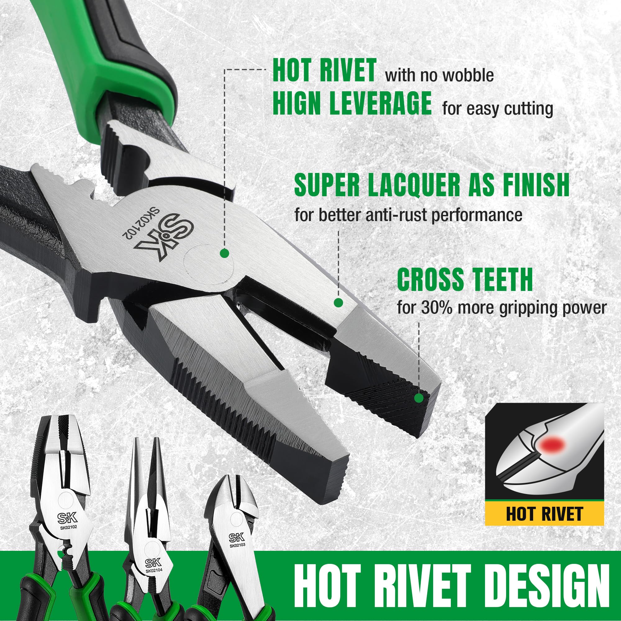 SK 8-inch long nose pliers close-up showing precision tip for small parts