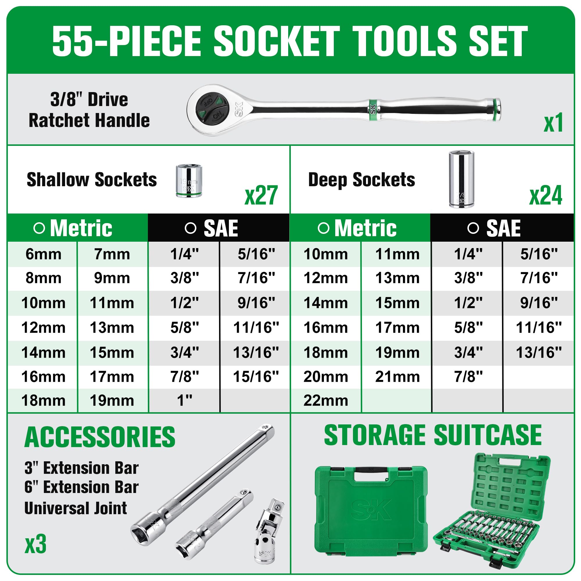 SAE shallow sockets 1/4–1 inch for quick access