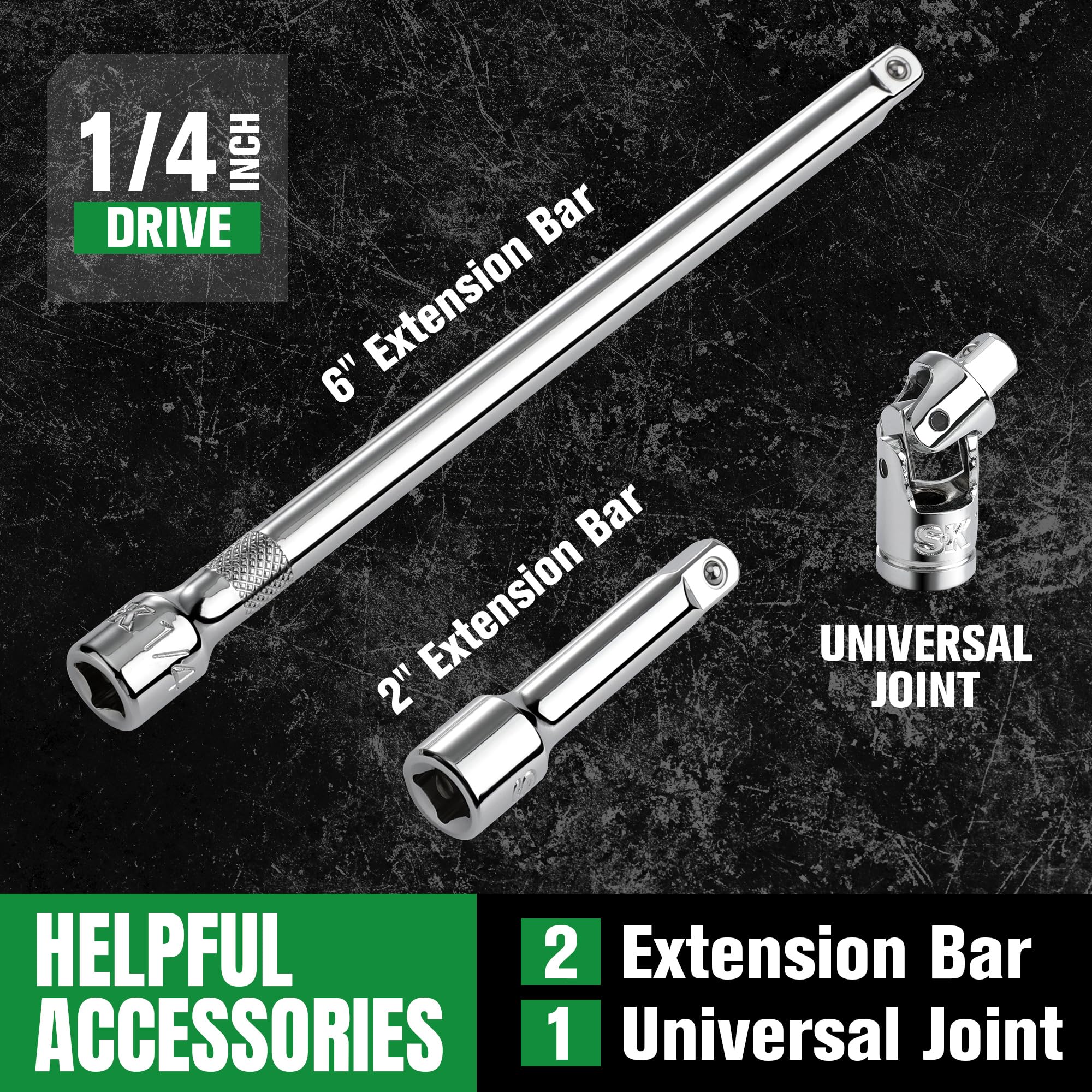 SK SAE sockets 22-piece selection handles common imperial fasteners.
