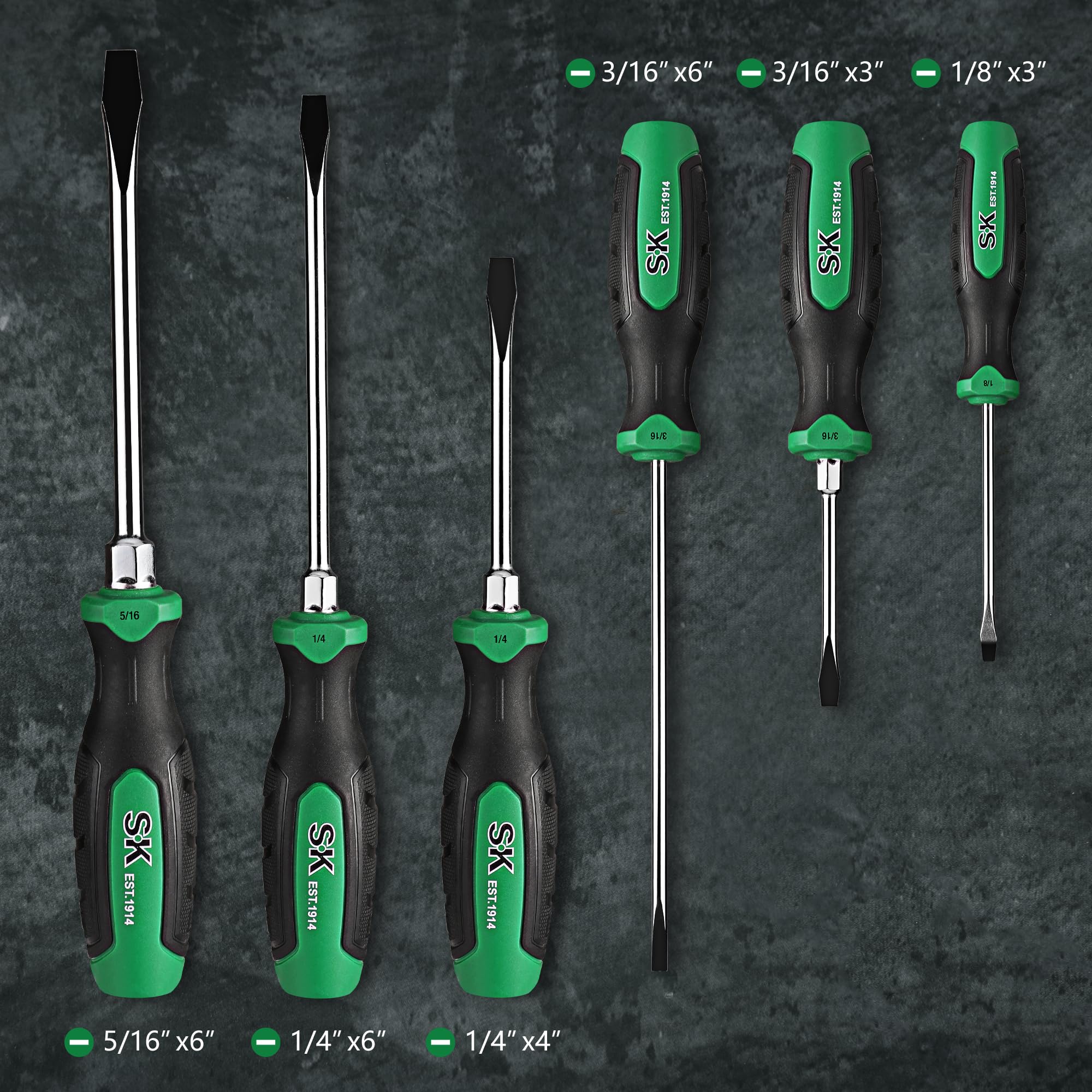 Handle with clear size markings for quick identification