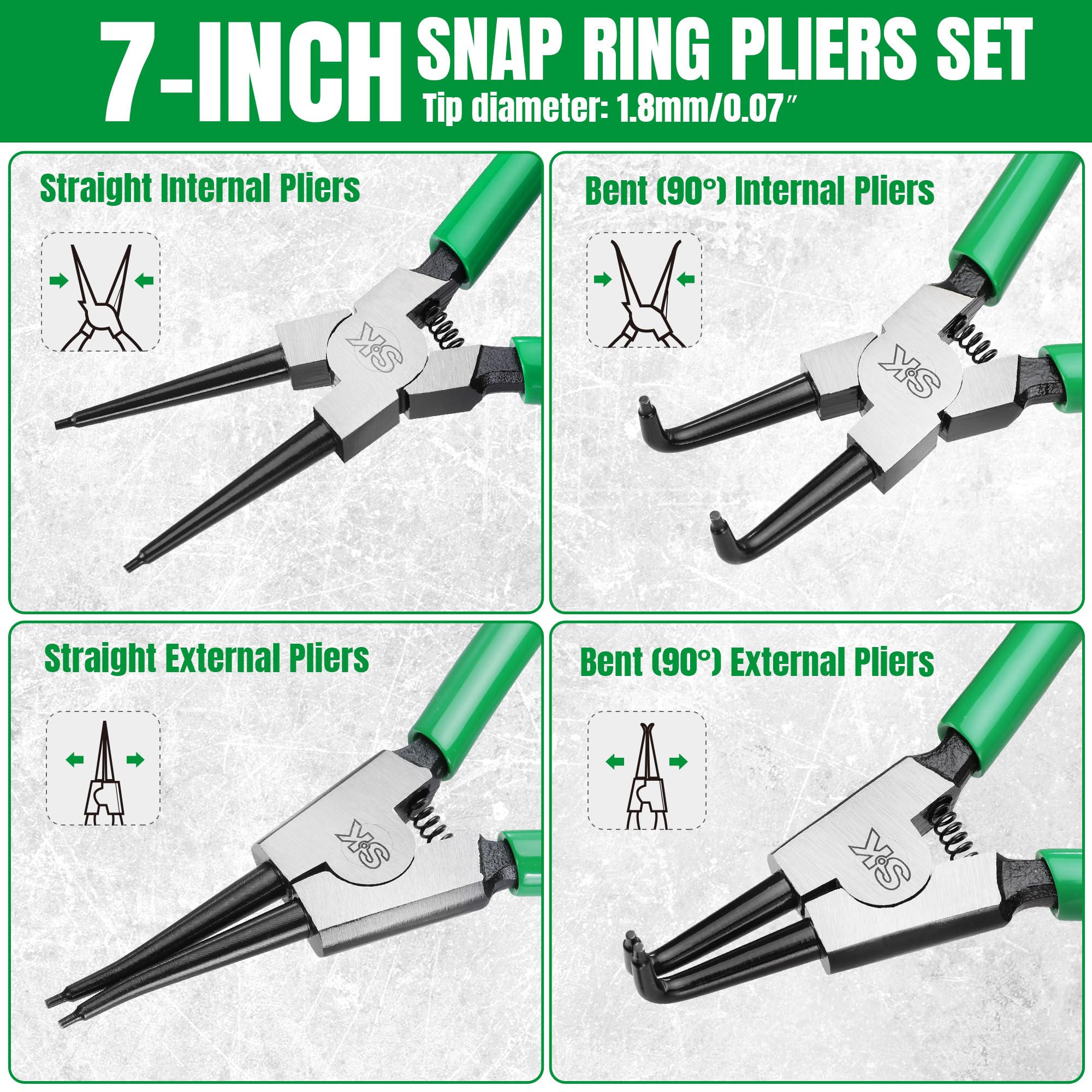 SK Snap Ring Pliers set with straight external jaws provide secure outer ring handling.