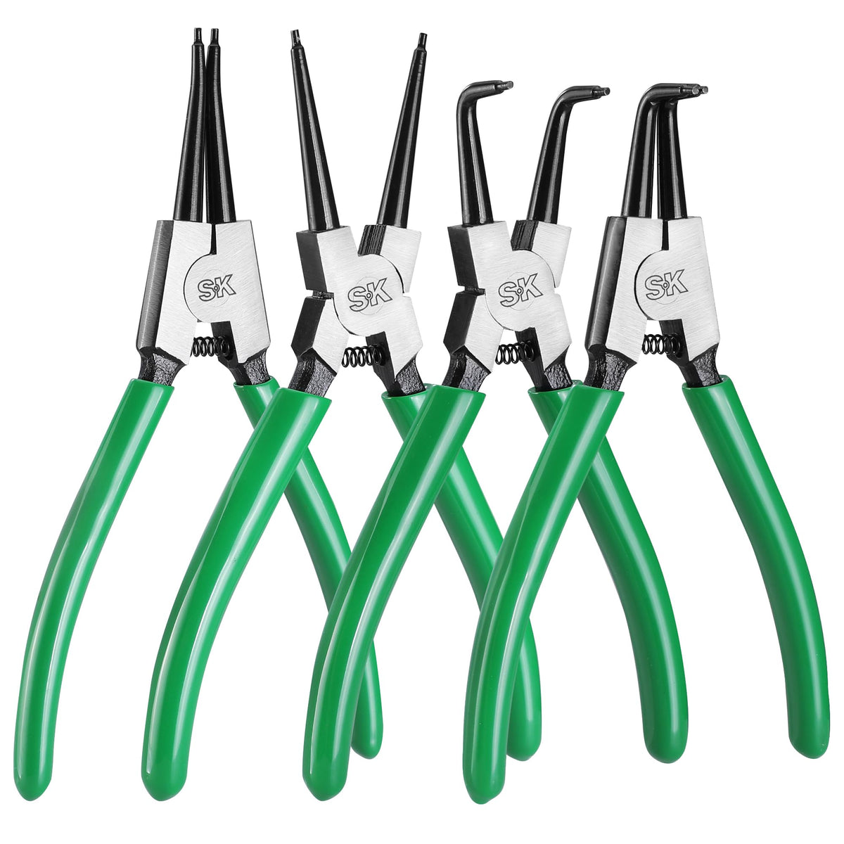SK Snap Ring Pliers set with straight internal jaws enable precise internal installation.