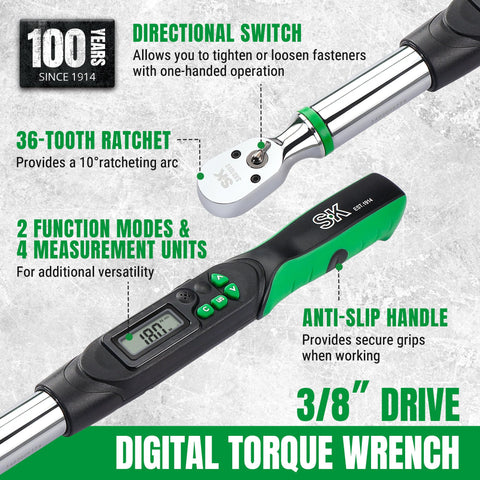 SK torque wrench green indicator confirms 90 percent torque.