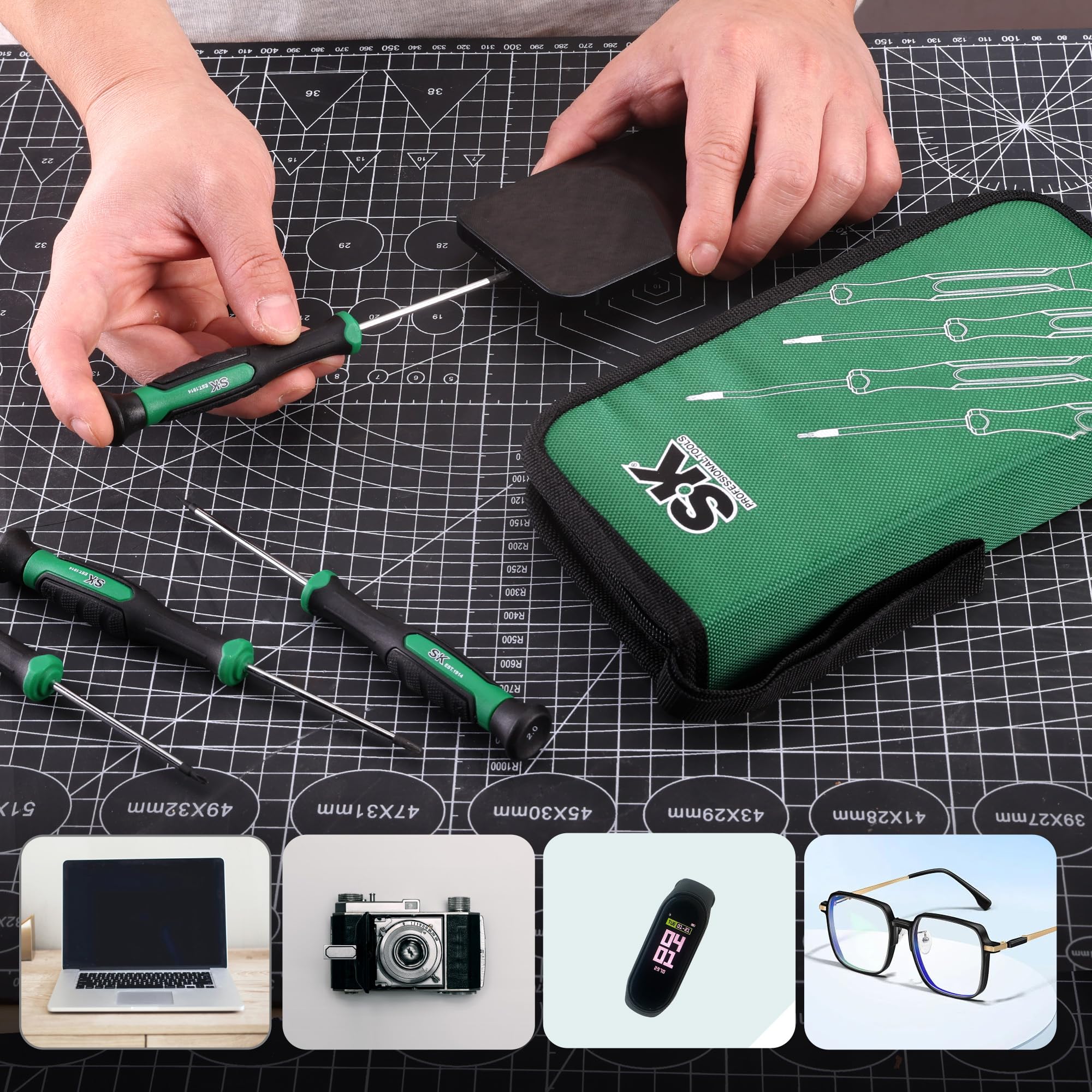 Zipper pouch keeps tools organized and ready to carry between jobs.