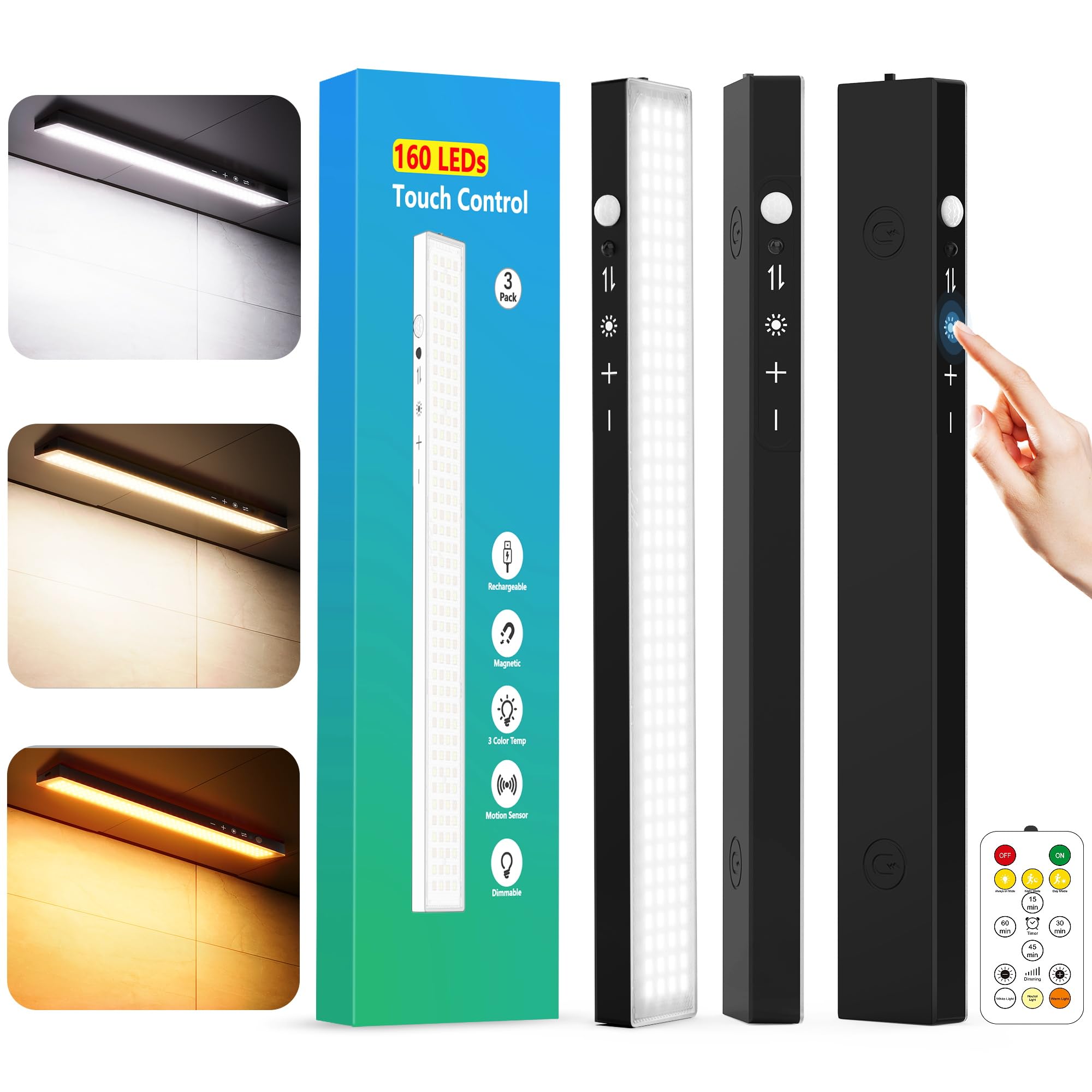 Skairipa 3Pack 160-LED bright panel for under-cabinet lighting, ideal for task visibility.