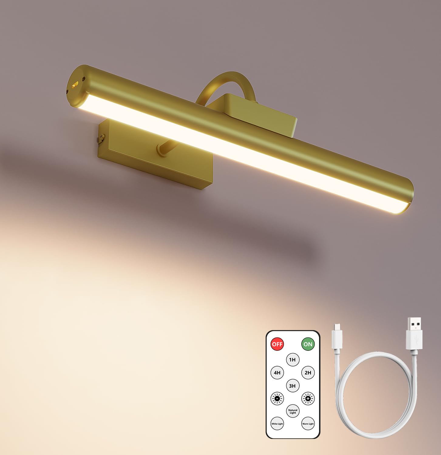 Skairipa picture light battery-operated wall mount in gold for artwork