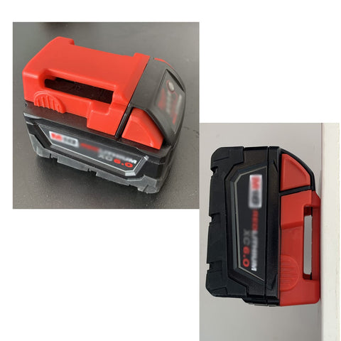SKCMOX Milwaukee M18 battery holder red organizes 18V batteries for quick access.