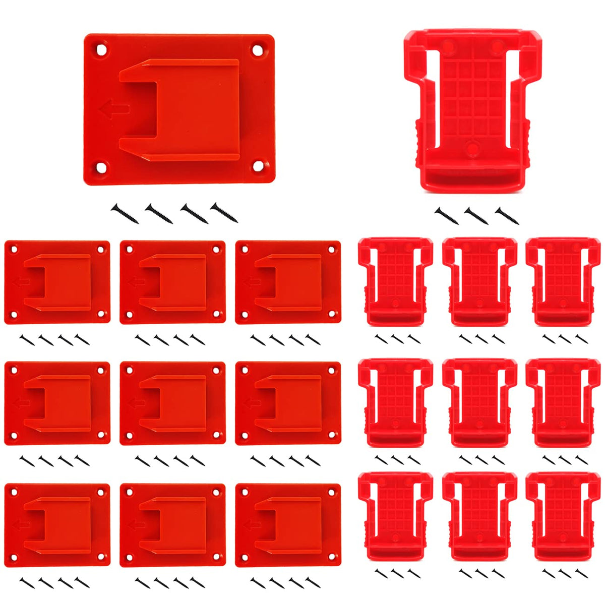 SKCMOX Milwaukee M18 tool holder in red keeps tools accessible on the shelf.