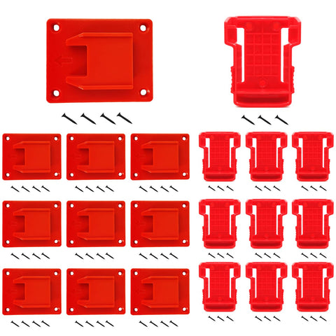 SKCMOX Milwaukee M18 tool holder in red keeps tools accessible on the shelf.