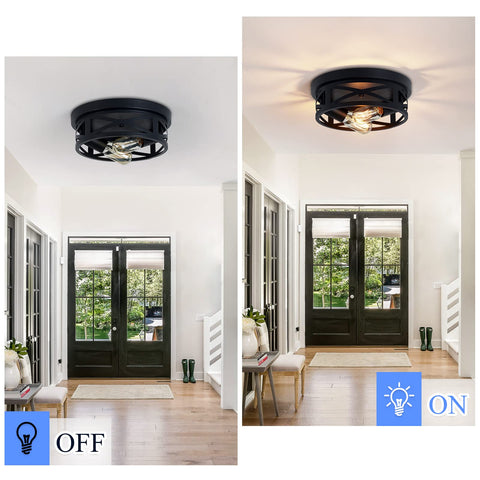 SKEJAO 2-light flush mount ceiling fixture black for easy bulb replacement.