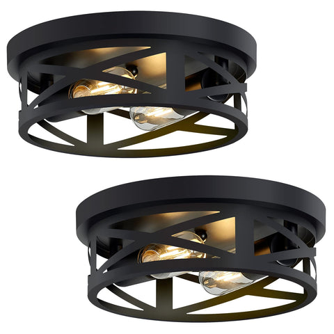 SKEJAO 2-light black flush mount hallway fixture ideal for bright corridors.