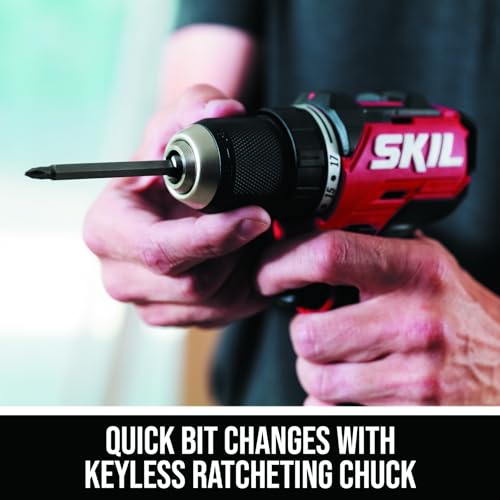 Compact drill driver showing 1/2-inch keyless chuck for quick bit changes.