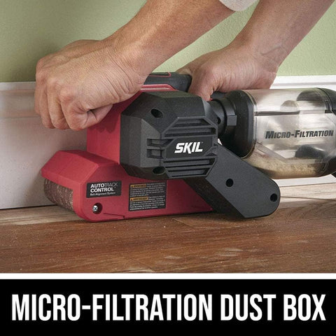 SKIL 7510 auto track feature illustrating centered sanding belt