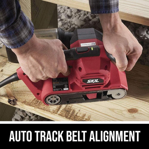 SKIL 7510 belt sander top view displaying belt alignment and controls