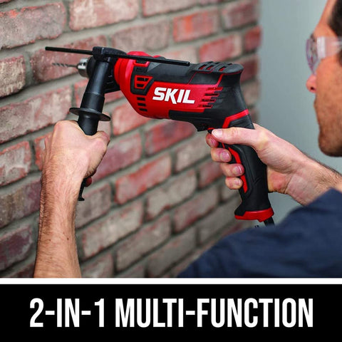 Skil hammer drill with 2-finger variable speed trigger for accuracy.