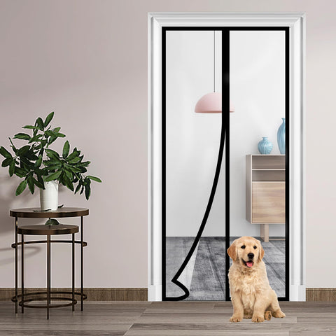 Skloopearg transparent insulated door curtain on the front door showing warmth retention.