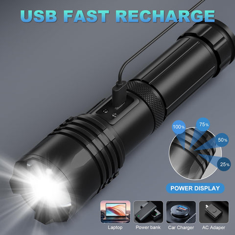 SKNSL high-lumen flashlight with a 1000m beam for wide area visibility.
