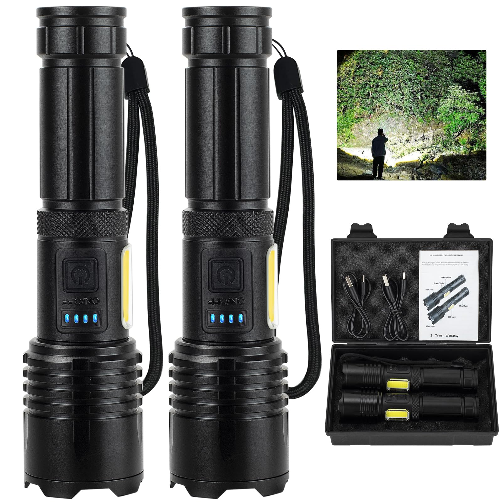 SKNSL two-pack rechargeable LED flashlight for reliable outdoor lighting.