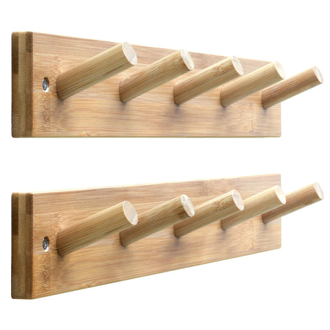 SKOLOO bamboo coat rack wall mount overview with natural gold finish