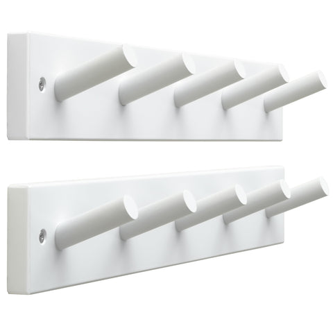 SKOLOO wooden wall-mounted coat rack with 16-inch hole-to-hole span and 5 pegs for organized entryways.